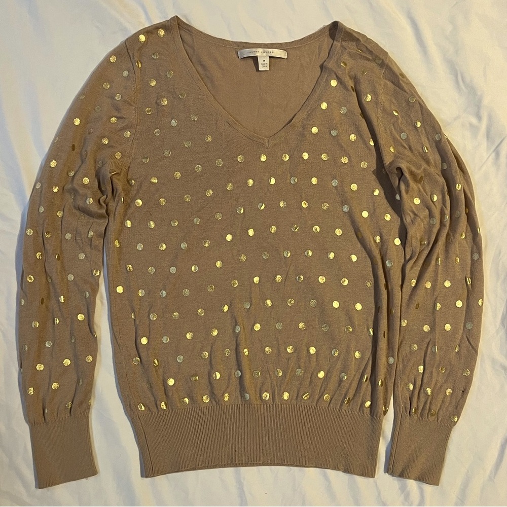 Lauren Conrad tan polka dot sweater
